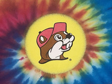 Buc-ee's Adult Unisex Large Hippie Tie Dye Peace Beaver Nuggets S/S T-Shirt Tee picture