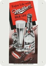 1942 MILLER HIGH LIFE BEER Fishing Fish Rod & Reel DECORATIVE REPLICA METAL SIGN picture