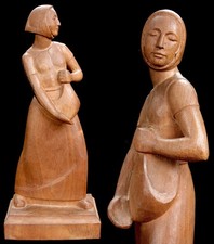 Antique Vintage Swiss Albert Schild Wood Carving Art Deco Woman Black Forrest picture