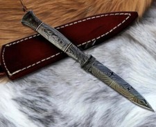 Vintage Handmade M48 URBAN Dagger Damascus Fixed Double Edged Blade Knife Sheath picture