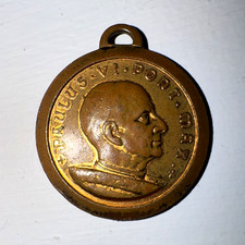 Vintage 1960s Pope Paul VI & St. Christopher Religious Medal Pendant w/ Loop picture