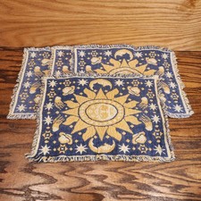 Set of 4 Vintage Celestial Sun Moon Woven Tapestry Table Placemats Saturn Stars picture