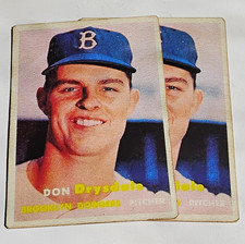 Topps 1956 Topps Don Drysdale #18 Brooklyn Dodgers Baseball Cards Lot of 2 picture