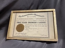 Antique Original Lemon Gold Frame w/ 1912 Engineer License  picture