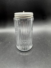Vintage Ribbed Glass Sugar Shaker Diner Style Flour Dispenser Metal Lid 5.75