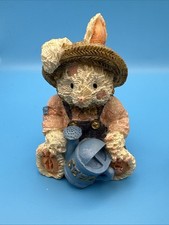 Vintage Rabbit Figurine w/ Straw Hat Overalls Holding Watering Can Easter picture