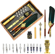 Antique Feather Quill Pen Set, with Sealing Wax for Envelopes, Wax Stamp, Handcr picture