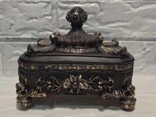 Vtg Ornate Jewelry Trinket Box Ornate Baroque Style Gold & Bronze Tone Footed picture