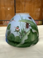 Vtg Reverse Painted Frosted Glass Mini Fairy Lamp Shade Hummingbirds Art FLAW picture