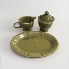 RARE Vintage Fiesta Ironstone Turf Green Creamer Sugar Lid 9” Platter 1969-73 picture