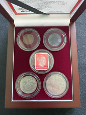 WW2 CERTIFIED German Coins TWO SILVER One Zinc & Bronze Mint Stamp Display Box picture
