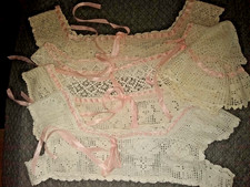ANTIQUE LACE LOT~4 CROCHET YOKES~CAMISOLE TOPS~BONNET~RIBBON~HAND MADE picture