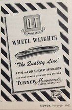 1952 Print Ad D&T Engineered Wheel Weights Turner Mfg Company Kokomo,Indiana picture