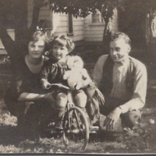 4Y Photograph Family Portrait Man Dad Woman Mother Tricycle Doll Toy 1930-40's picture