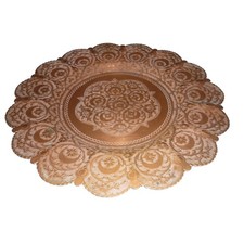 Vintage Hand Hammered Etched Copper Plate Floral Moon Star Scalloped 12 Inch picture