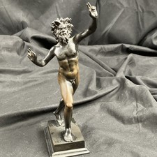 Vintage Bronze dancing, replica faun of Pompeii Figurine Statue on Base, 9 in  picture