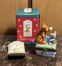 Vintage Disney Winnie The Pooh Tigger & Piglet Mini Porcelain Hinged Trinket Box picture