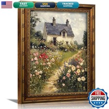 xikafou 3D Textured Canvas Wall Art Gold Frame Wildflower Floral Farmhouse picture