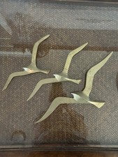 Set of 3 Vintage Solid Brass Flying Seagull Wall Sculptures Mid Century Modern  picture