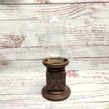 VTG 1970s Tiki Brown Ceramic Vase Candle Holder With Glass Shade Rustic Boho picture