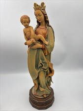 Vintage ANRI Hand Carved Wooden Virgin Mary Madonna & Baby Jesus Figurine Statue picture