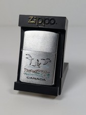 Vtg Zippo Lighter CANADA GEESE 1989 Brushed Chrome Niagara Falls Ontario picture