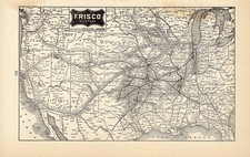 1904 Antique Frisco System Railway Map Vintage Railroad Map 3247 picture