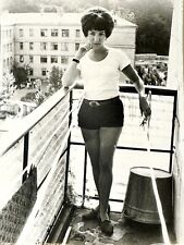 1960s Pretty Woman Curvy Female On the balcony Vintage B&W Photo Snapshot picture