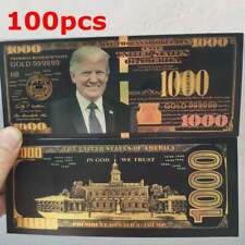 100pcs Black Gold Foil Banknote President Donald Trump $1000 Dollar Bill  picture