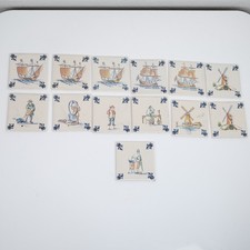 13 Vtg KLM Airlines Business Class Delft Polychrome Tile Coasters Ships Windmill picture