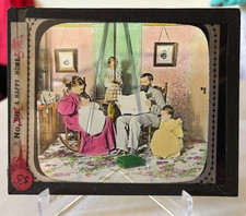 Antique Colored Glass Hand-Tinted Color Magic Lantern Slide - A Happy Home picture