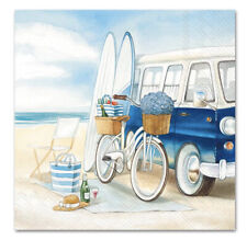 TWO Individual Paper Cocktail Decoupage Napkins Surfboard Ocean Beach Van picture