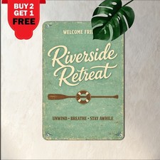 Lakeside Cabin Retreat Welcome Sign Rustic Vacation Home Metal Tin Sign 8x12 picture