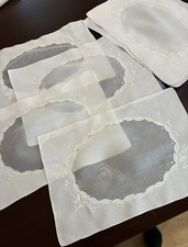 Vtg Madeira Hand Embroidered Linen Organdy Placemats Set of 8 Leaves White 18 picture