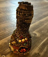 Vintage Folk Art Memory Bottle Beaded Jeweled Tramp Art Memory Ware Jug 8