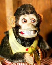 Scary Old Toy Mechanical Monkey With Buggy Eyes Playing With Cymbals 8x10 Photo picture