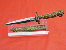 NICE VINTAGE EUROPEAN ROMANTIC DAGGER KNIFE Bronze Hilt & Sheath (not sword) picture