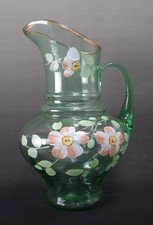 Vintage Fenton Pitcher Sea Mist Green With Hand Painted Floral Design 11