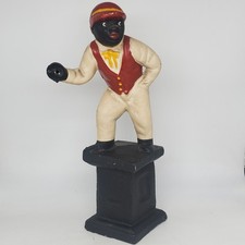 Vintage Cast Iron Hitching Post Horse Jockey Door Stopper Missing Iron Loop VG picture