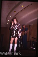 1973 Kodachrome Photo slide  Redhead lady   leggy boots singing   band guitar picture