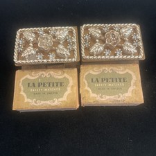 Vintage Matchbox Holders FLORAL BLUE RHINESTONES With EMPTY LA PETITE BOXES picture