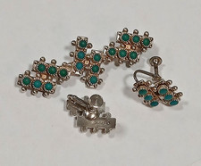 Early Zuni Turquoise Petit Point Brooch & Screw Back Earrings 14.3 g total picture