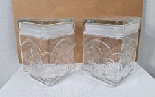 2 Vtg 6x4x4 Square Fruit Canister Canada Clear Glass READ picture