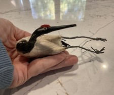 Antique Real Featherd Hand Made Crane Bird Figurine 5” X 3”  picture