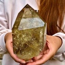 2.2LB Natural Clear Yellow Crystal Obelisk Quartz Energy Tower Point Reiki Heal picture