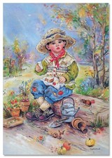Pretty LITTLE Baby Boy-gardener ART NEW modern Postcard picture