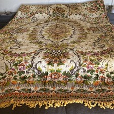 Vintage 1940's-50’s Italian Cherubs & Roses Velvet Huge King Bedspread Tapestry picture