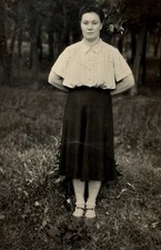 Young Woman Posing Leaning Tree 1950s Soviet Vtg Snapshot Photo B&W Original picture