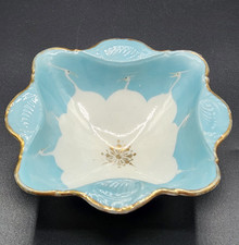 Beautiful Vintage Porcelain Light Blue Trinket Jewelry Plate/Bowl with Swan Imag picture