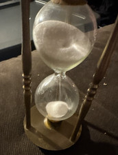 Vintage 1 Hour Hourglass Brass Sand Timer Glass 9in Mid Century Decor picture